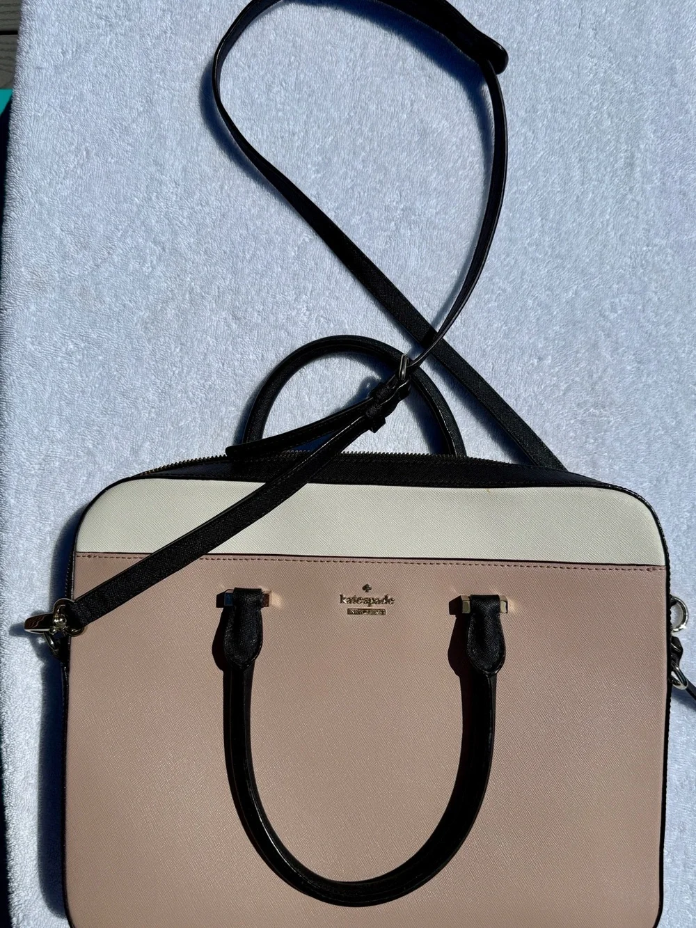 kate spade Pink, Cream & Black Leather Laptop Satchel